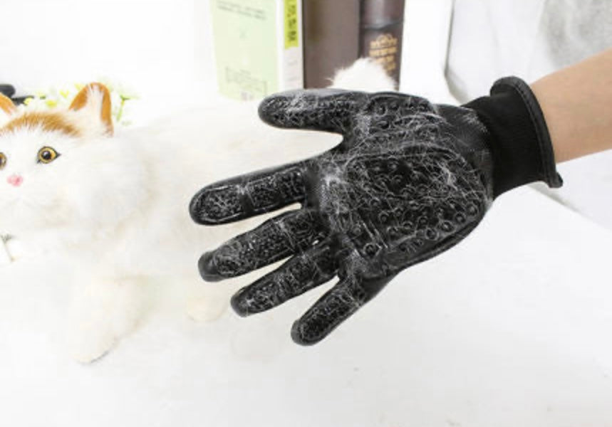 Pet cleaning supplies, cat gloves, pet hair removal brushes, dog bath gloves, brushes, pet massage gloves