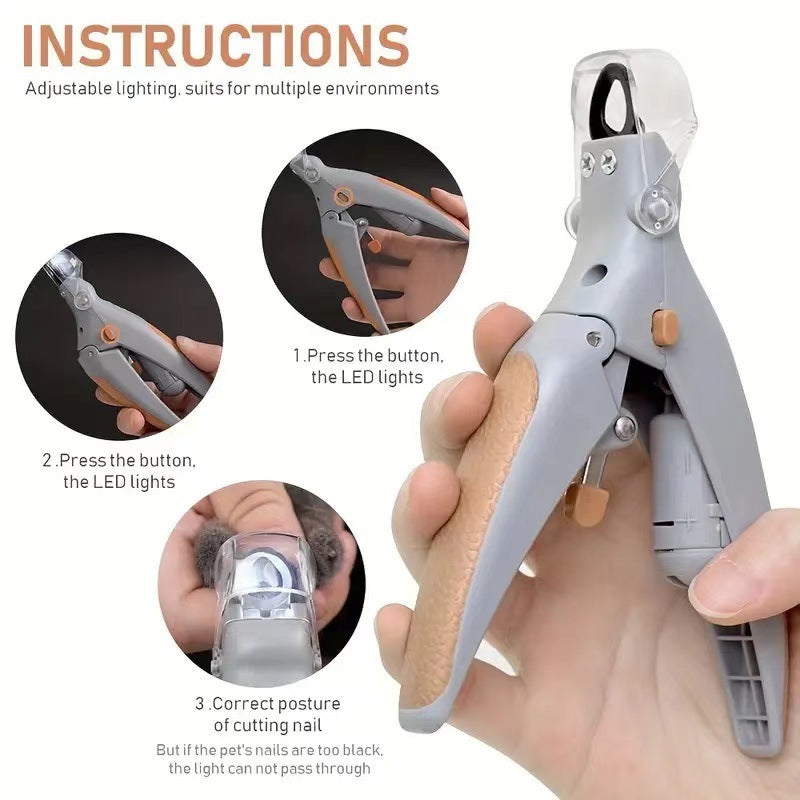 LED Pet Nail Clippers with LED light pet cat and dog nail clippers polishing pet cleaning supplies