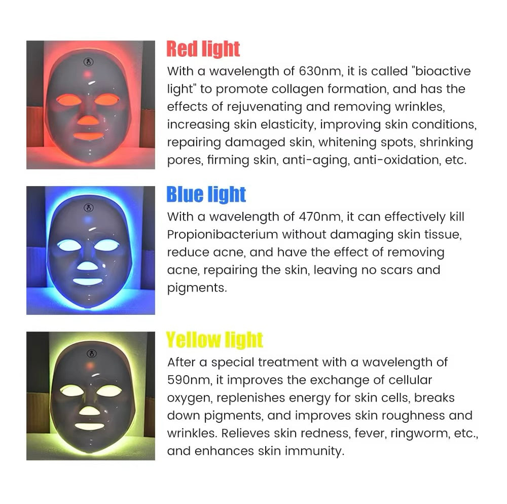 7-color LED color light mask with neck mask color light beauty instrument photon skin rejuvenation instrument spectrometer cross-border